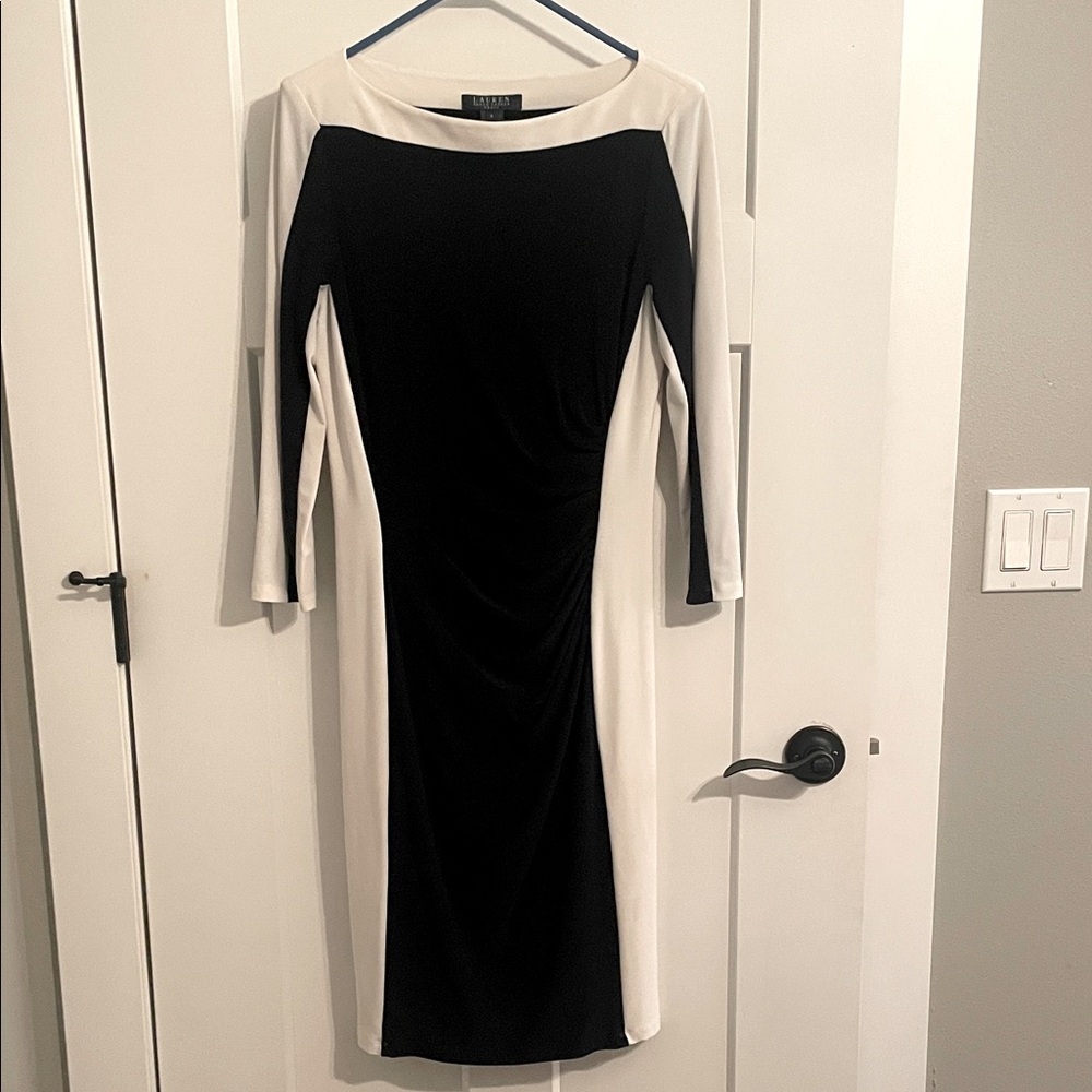 Ralph Lauren Elegant Black and Cream Dress. So flattering and Bodycon fit